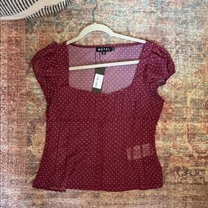 Motel Rocks Maroon Polka Dot Blouse